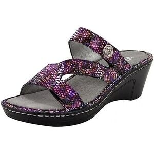 Alegria Loti Metallic Floral Wedge Sandal Women 39 US 9 EUC Clogs Leather Purple